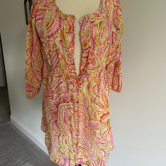liz & co. Other - Liz & Co Multicolor Swim Cover-Up Pink Orange Green Yellow Empire Waist XL Dress